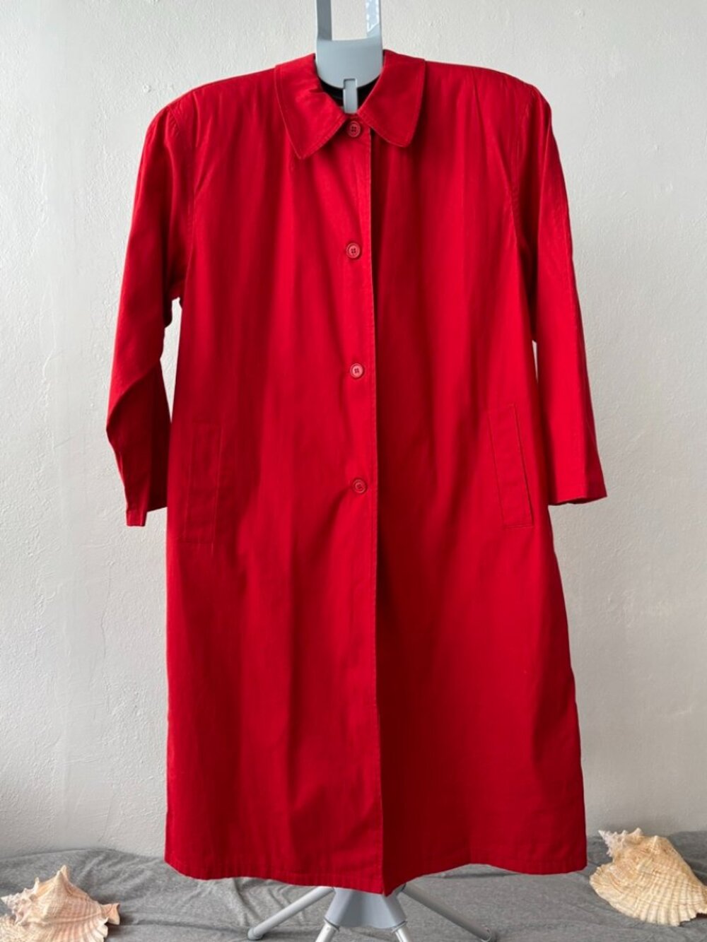 Vintage Giorgio Armani Small Red Cotton Duster Trench Coat Jacket Luxury IT 38